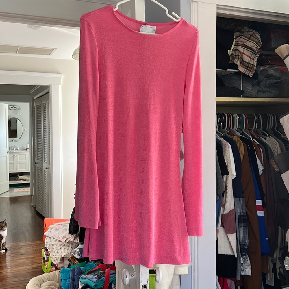 Long Sleeve Pink Cut Out dress